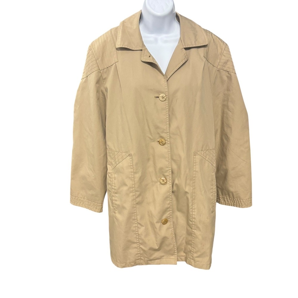 Saxton Hall Womens 11/12‎ Tan Acrylic Coated Cotton Blend Plaid Lined Coat VTG